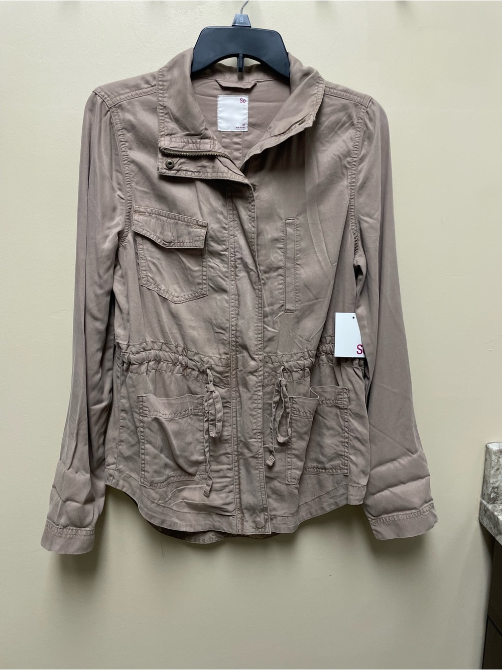 Utility Drawstring Waist Jacket - Taupe